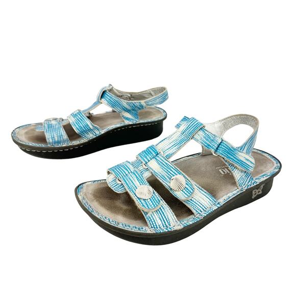 Alegria Kleo Wrapture Blue Sea Shells Orthopedic Platform Sandals Sz 38 (8-8.5) - Picture 1 of 8